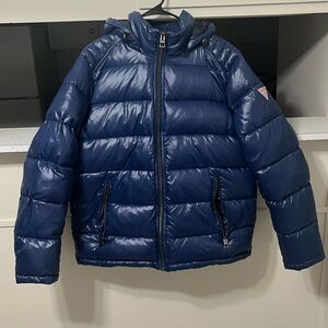 Guess Men's Hooded Puffer Coat Blue Size L Perfect Condition!!!